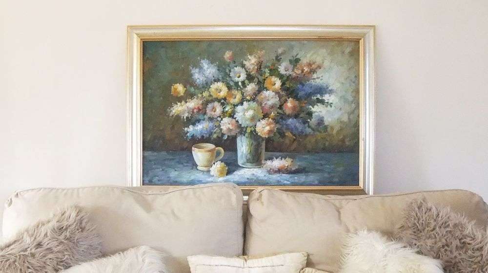 Large Framed Original Still Life Oil on Board Painting Signed T Demar