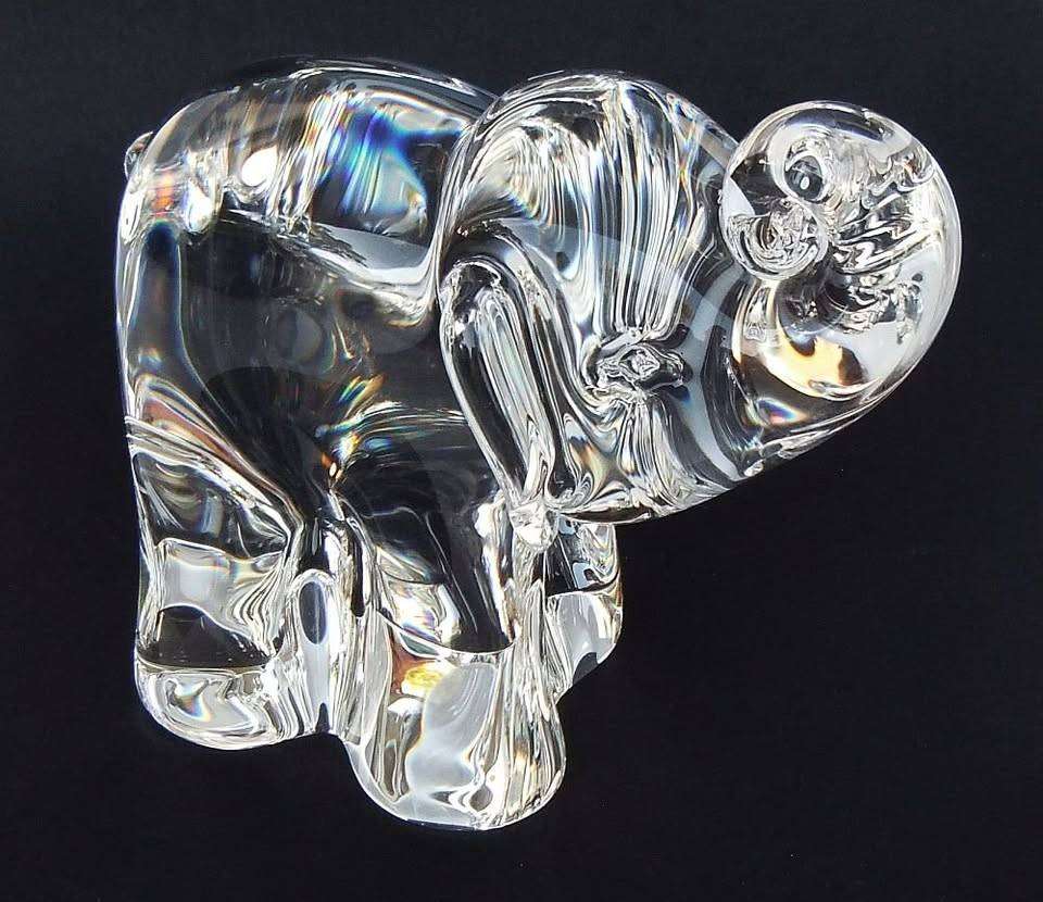 A super rare vintage signed Steuben Art Glass baby elephant paperweight sculpture