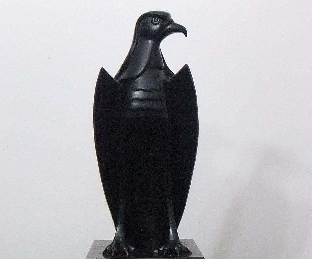 Solid Bronze Eagle on Wooden Plinth Sculpture by Jean Doyle