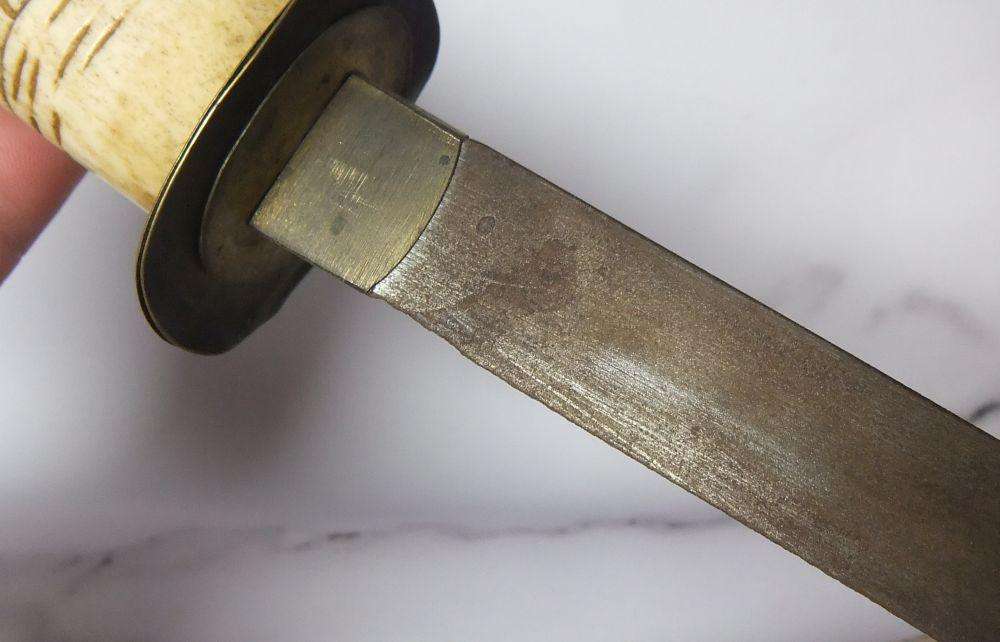 AN ABSOLUTELY RARE ANTIQUE JAPANESE CARVED BONE SHORT SWORD IN DISPLAY CONDITION - NOT FOR USE