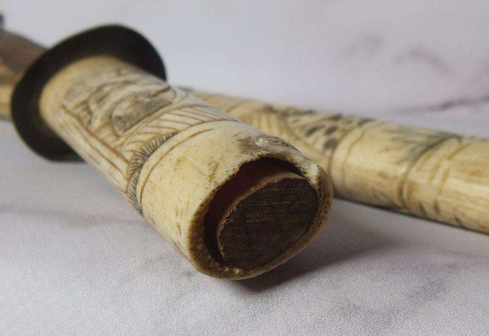 AN ABSOLUTELY RARE ANTIQUE JAPANESE CARVED BONE SHORT SWORD IN DISPLAY CONDITION - NOT FOR USE