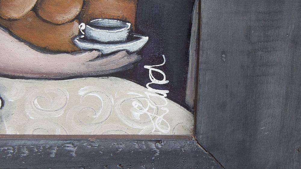 An original painting of ladies having tea by West Coast artist , Lana