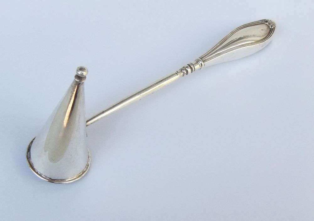 COOL FIND !! AN OLD SILVERPLATE CANDLE SNUFFER WITH STERLING SILVER HANDLE !! WOW !!