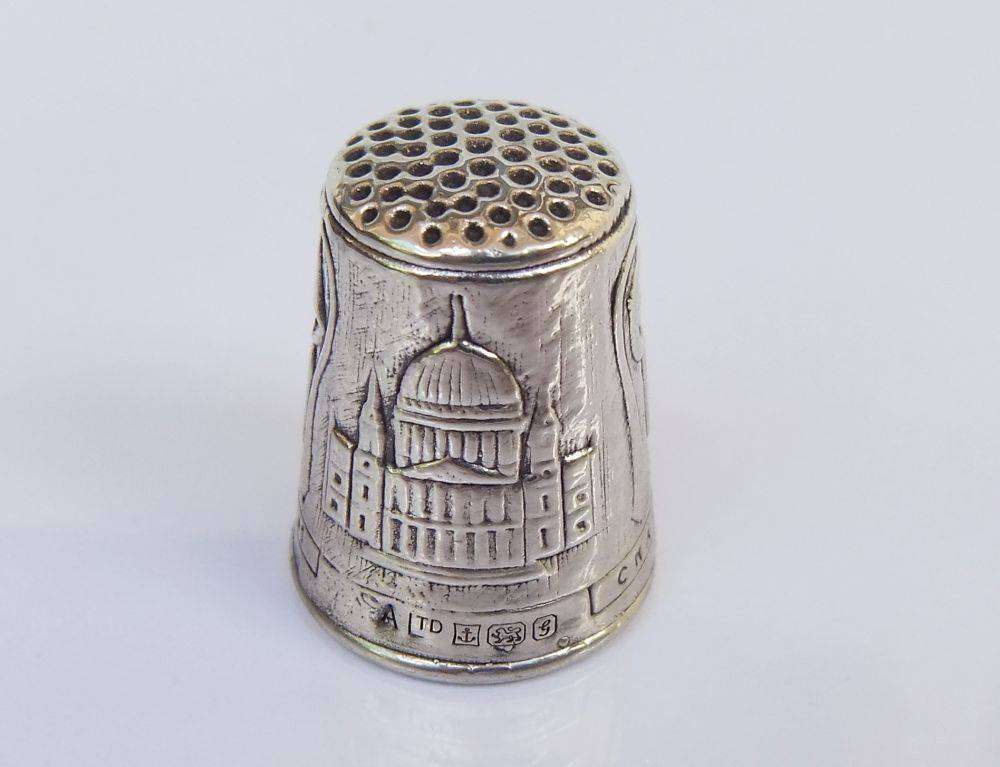A vintage hallmarked sterling silver thimble made to commemorate the marriage of Charles & Diana