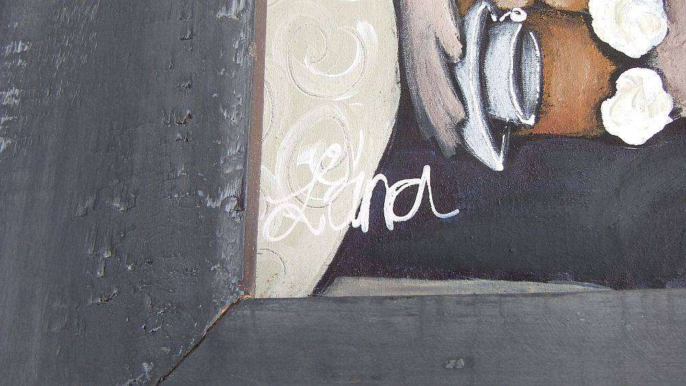 An original painting of ladies having tea by West Coast artist , Lana