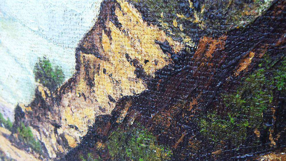 An eye catching original oil on board landscape painting by SA artist B. Bosman