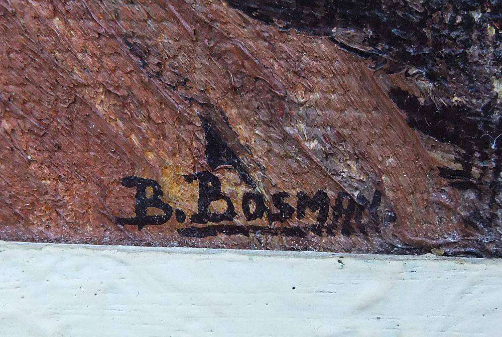 An eye catching original oil on board landscape painting by SA artist B. Bosman