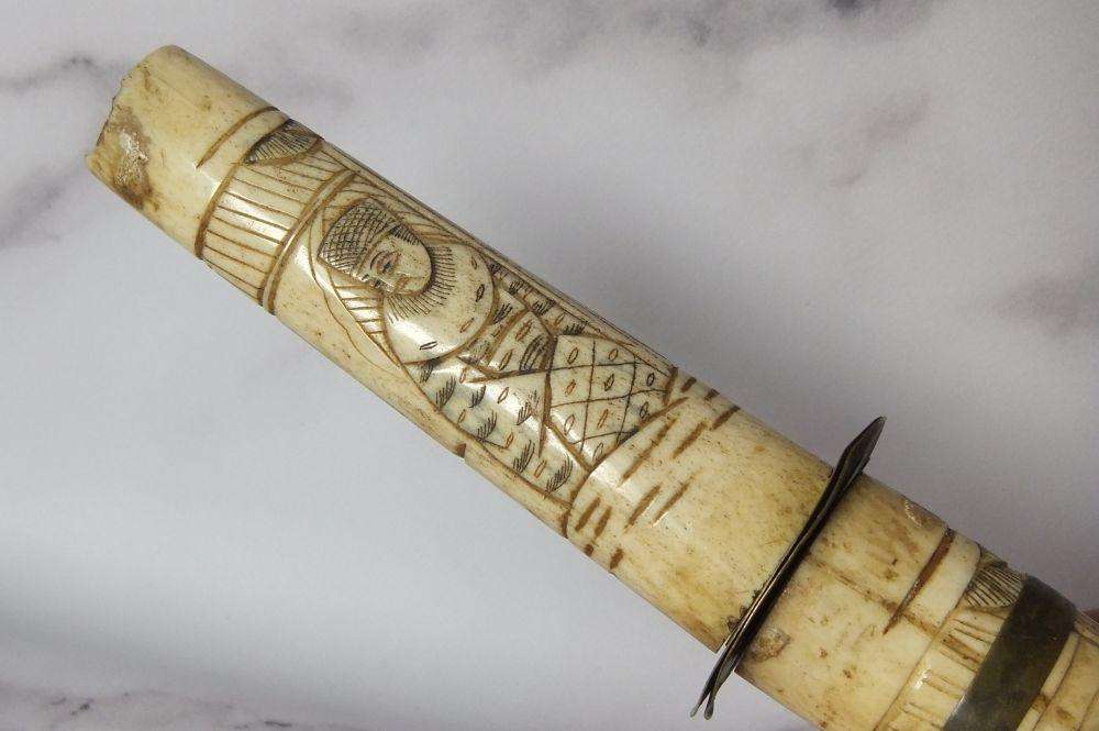 AN ABSOLUTELY RARE ANTIQUE JAPANESE CARVED BONE SHORT SWORD IN DISPLAY CONDITION - NOT FOR USE