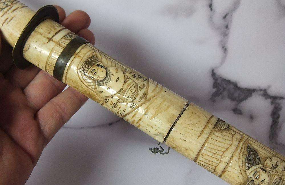 AN ABSOLUTELY RARE ANTIQUE JAPANESE CARVED BONE SHORT SWORD IN DISPLAY CONDITION - NOT FOR USE
