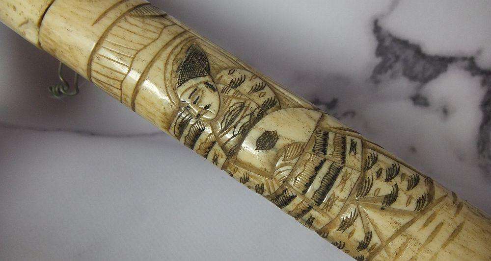AN ABSOLUTELY RARE ANTIQUE JAPANESE CARVED BONE SHORT SWORD IN DISPLAY CONDITION - NOT FOR USE