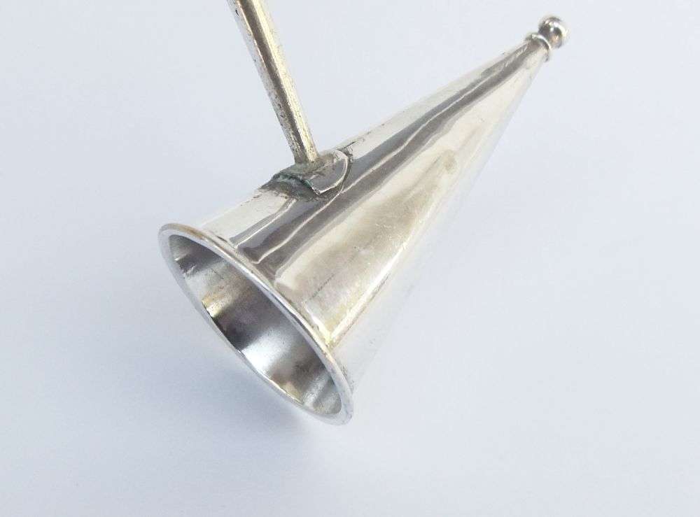 COOL FIND !! AN OLD SILVERPLATE CANDLE SNUFFER WITH STERLING SILVER HANDLE !! WOW !!