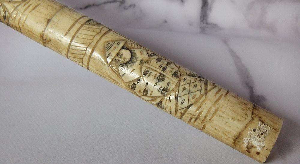 AN ABSOLUTELY RARE ANTIQUE JAPANESE CARVED BONE SHORT SWORD IN DISPLAY CONDITION - NOT FOR USE
