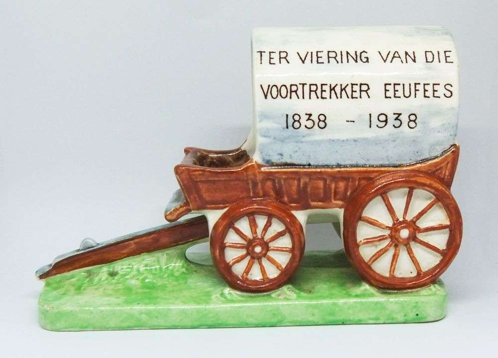 A RARE 1838 -1938 PORCELAIN OX-WAGON COMMEMORATING THE VOORTREKKERS BY BURLEIGH WARE ENGLAND