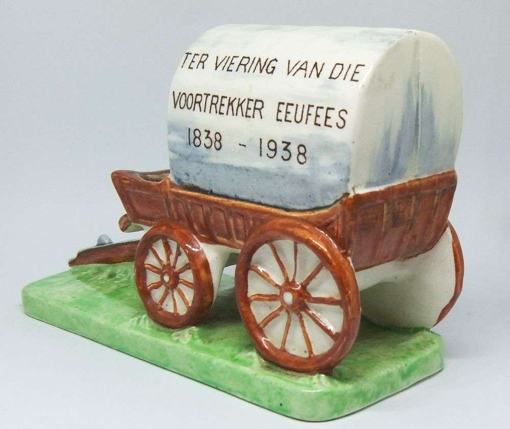 A RARE 1838 -1938 PORCELAIN OX-WAGON COMMEMORATING THE VOORTREKKERS BY BURLEIGH WARE ENGLAND