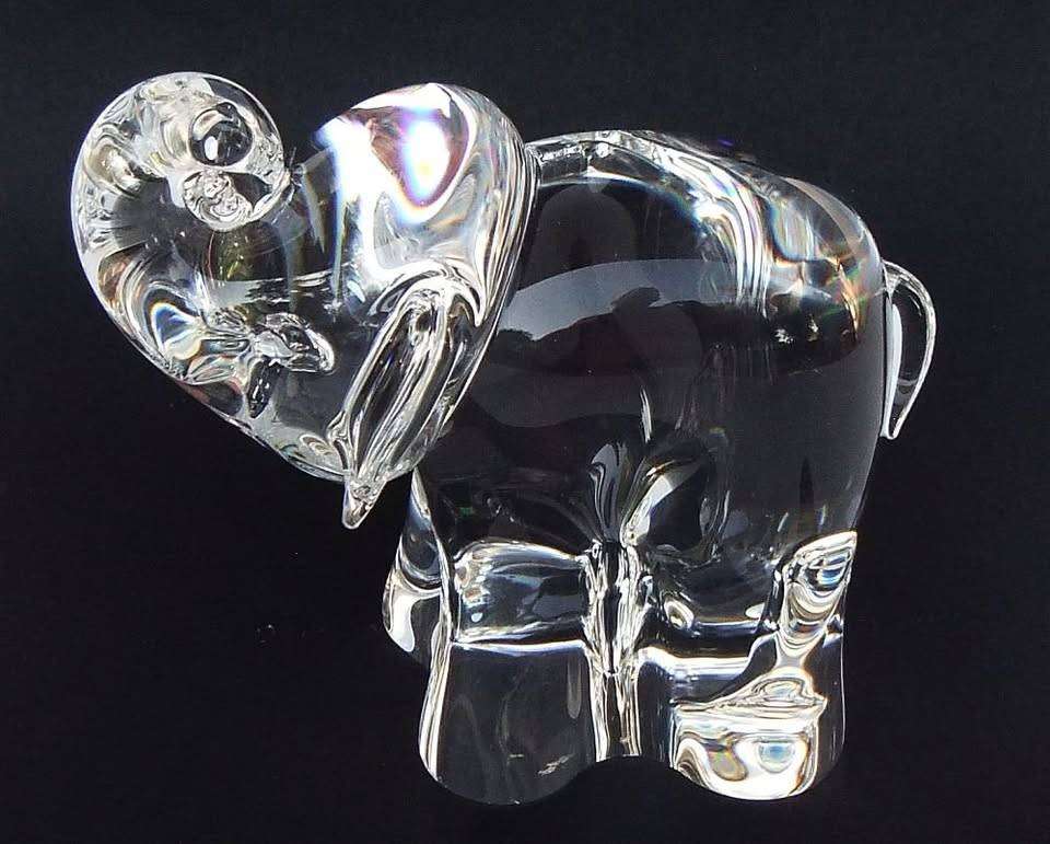 A super rare vintage signed Steuben Art Glass baby elephant paperweight sculpture