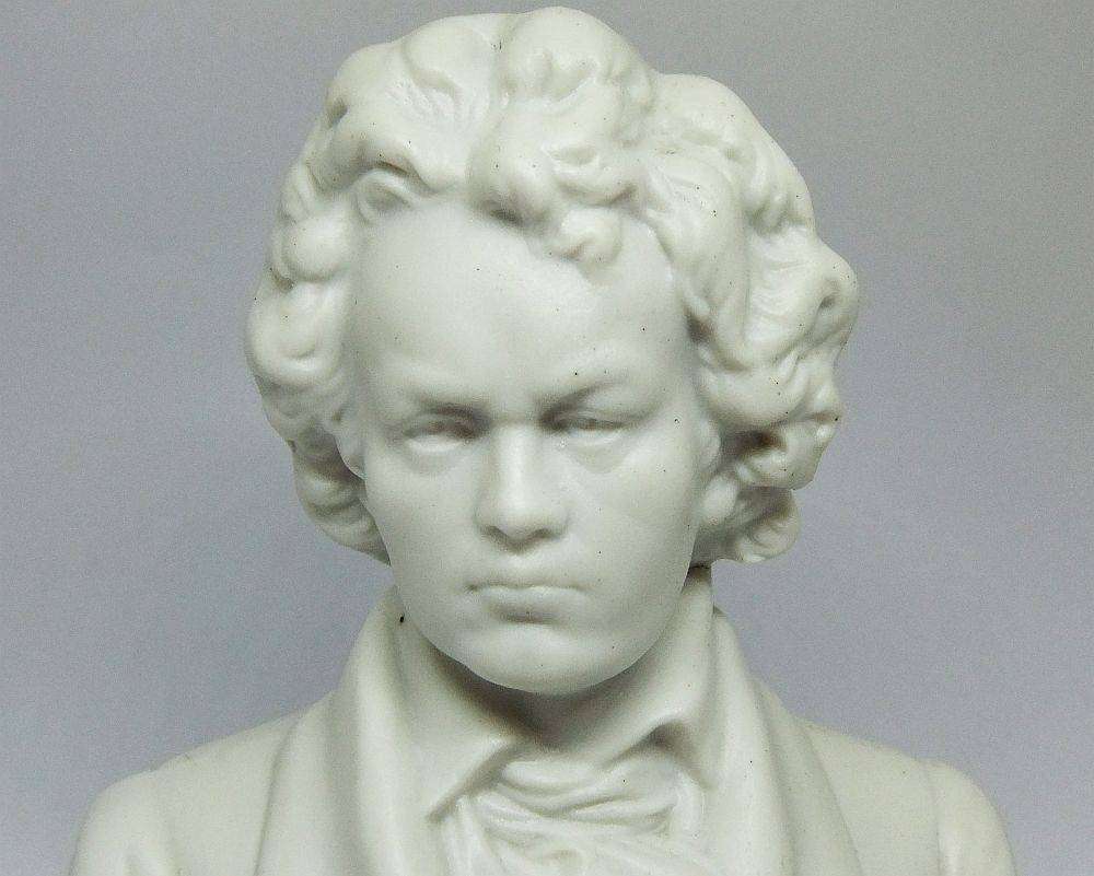 A rare numbered antique German bisque porcelain bust of Beethoven