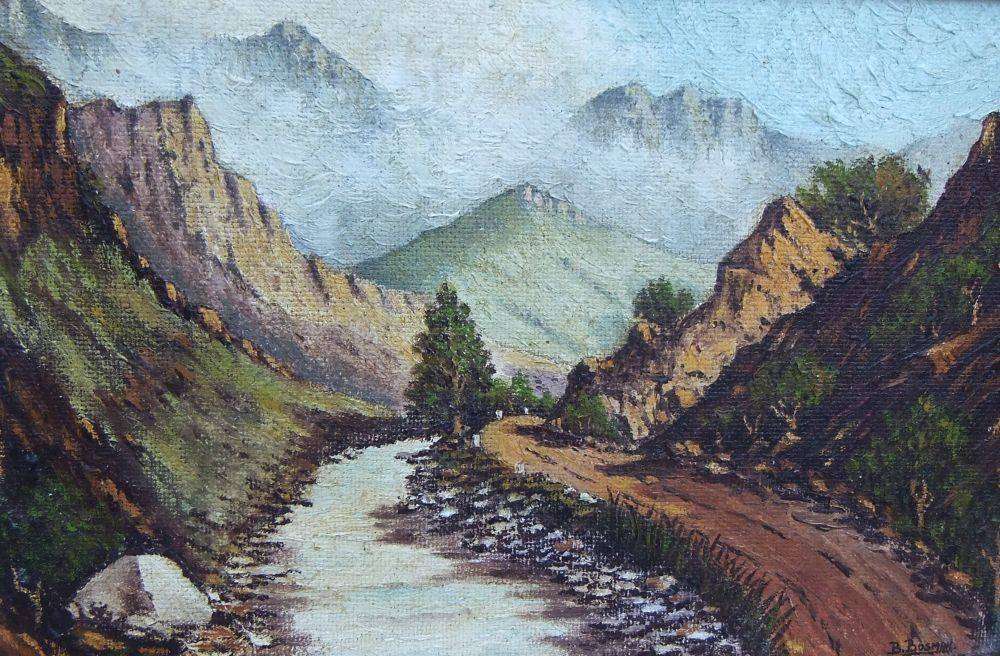 An eye catching original oil on board landscape painting by SA artist B. Bosman