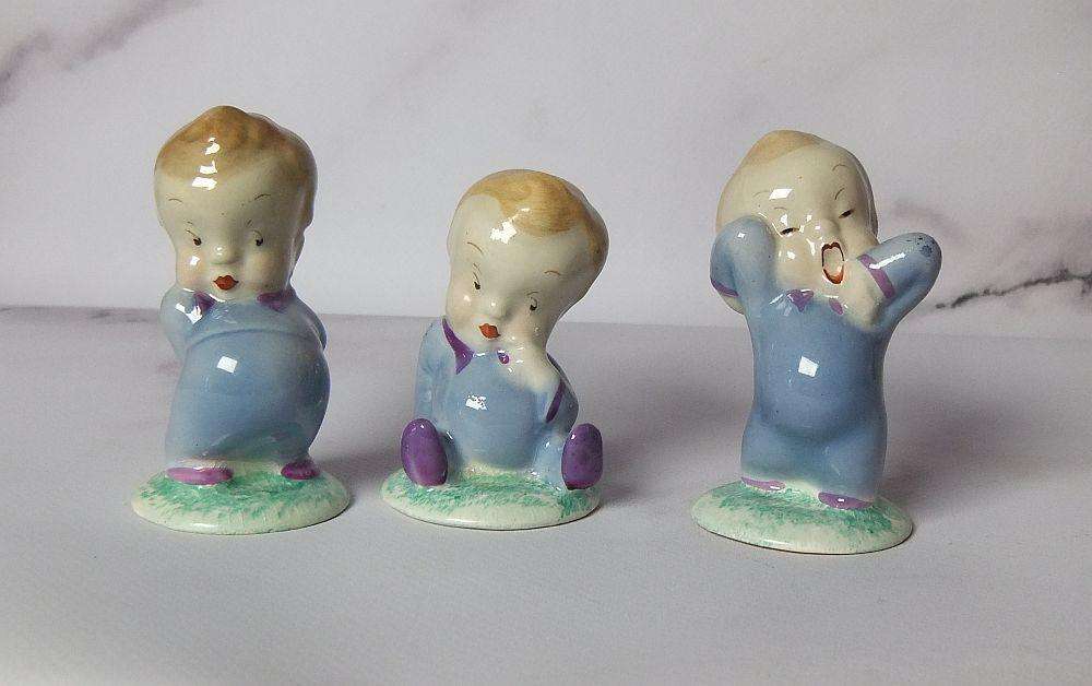 THREE VERY CUTE AND RARE 1950`S WADE PORCELAIN BABY ORNAMENTS IN EXCELLENT CONDITION