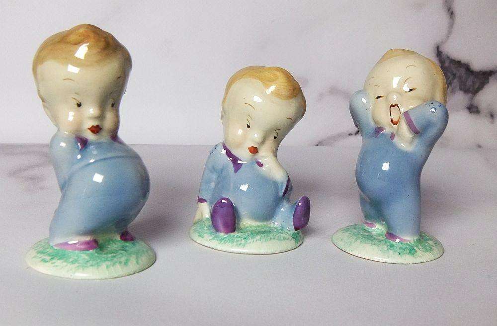 THREE VERY CUTE AND RARE 1950`S WADE PORCELAIN BABY ORNAMENTS IN EXCELLENT CONDITION