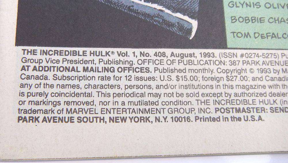 1993 Marvel Comics - The Incredible Hulk #408