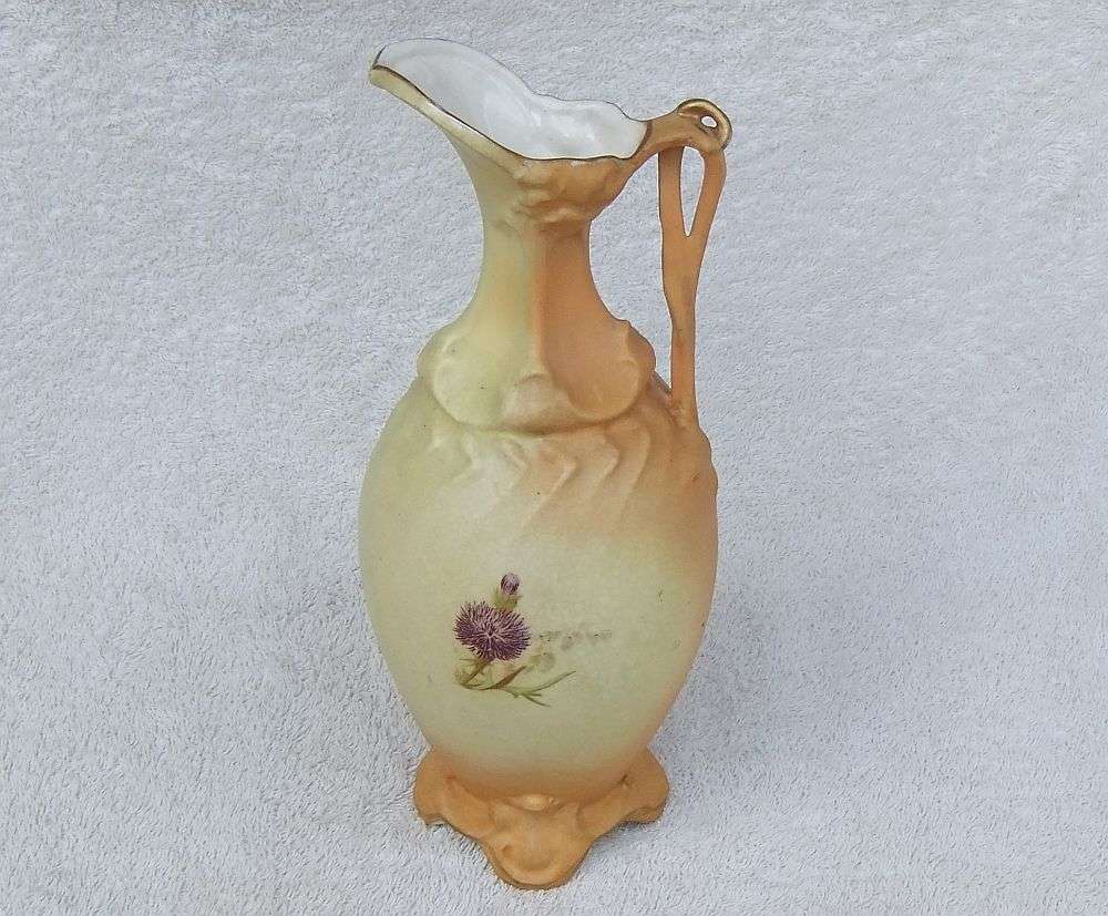 A RARE ANTIQUE VICTORIAN ERA ART NOUVEAU PATTERN EWER FORM BLUSHWARE VASE
