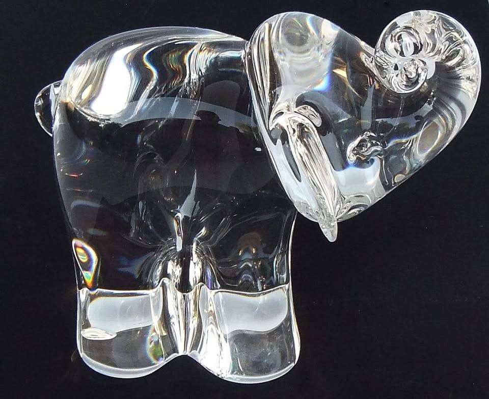 A super rare vintage signed Steuben Art Glass baby elephant paperweight sculpture