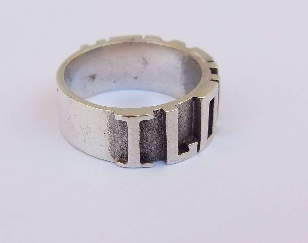 A UNIQUE THICK QUALITY SOLID STERLING SILVER RING WITH " I LOVE YOU " MOTIF !! MAYBE ONE OF A KIND !