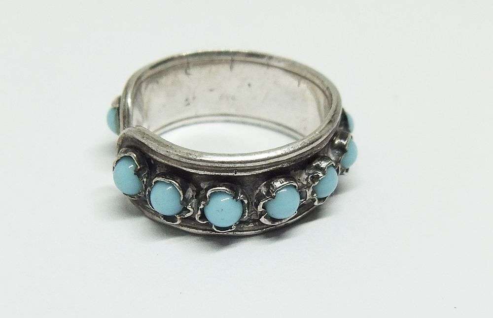 AN EYE CATCHING ADJUSTABLE STERLING SILVER RING SET WITH TURQUOISE COLOURED ORBS !!