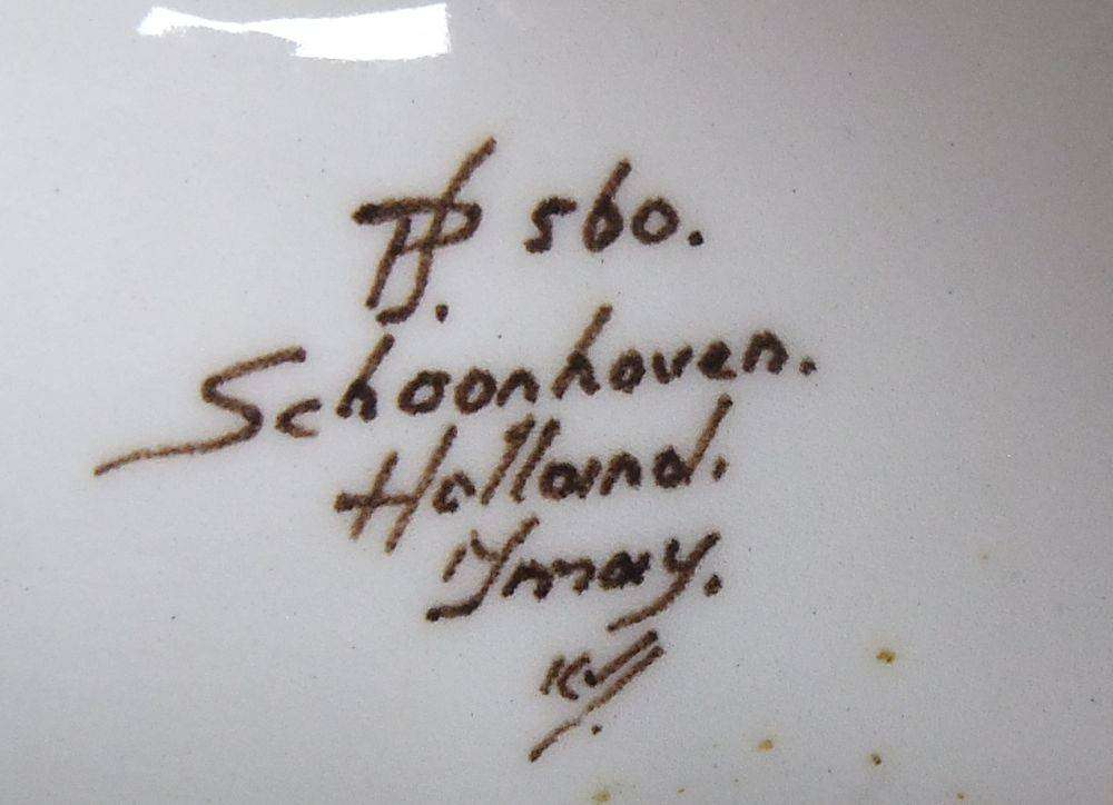 A rare pair of beautiful hand painted Art Nouveau styled Schoonhoven Holland candle holders