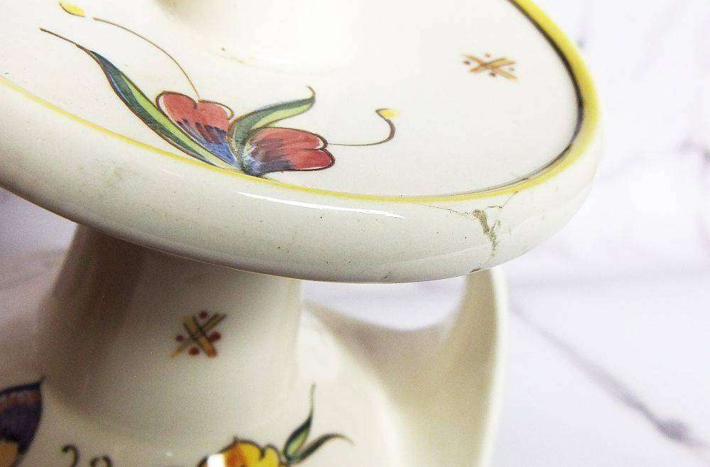 A rare pair of beautiful hand painted Art Nouveau styled Schoonhoven Holland candle holders