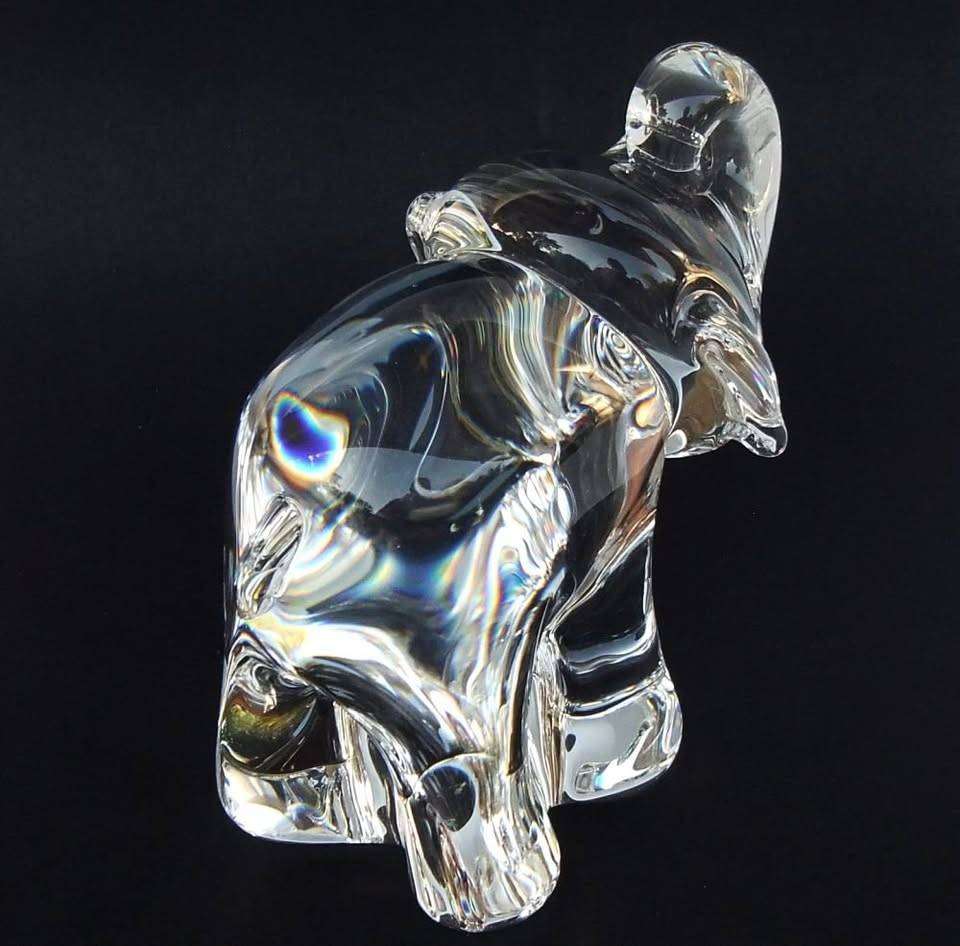 A super rare vintage signed Steuben Art Glass baby elephant paperweight sculpture