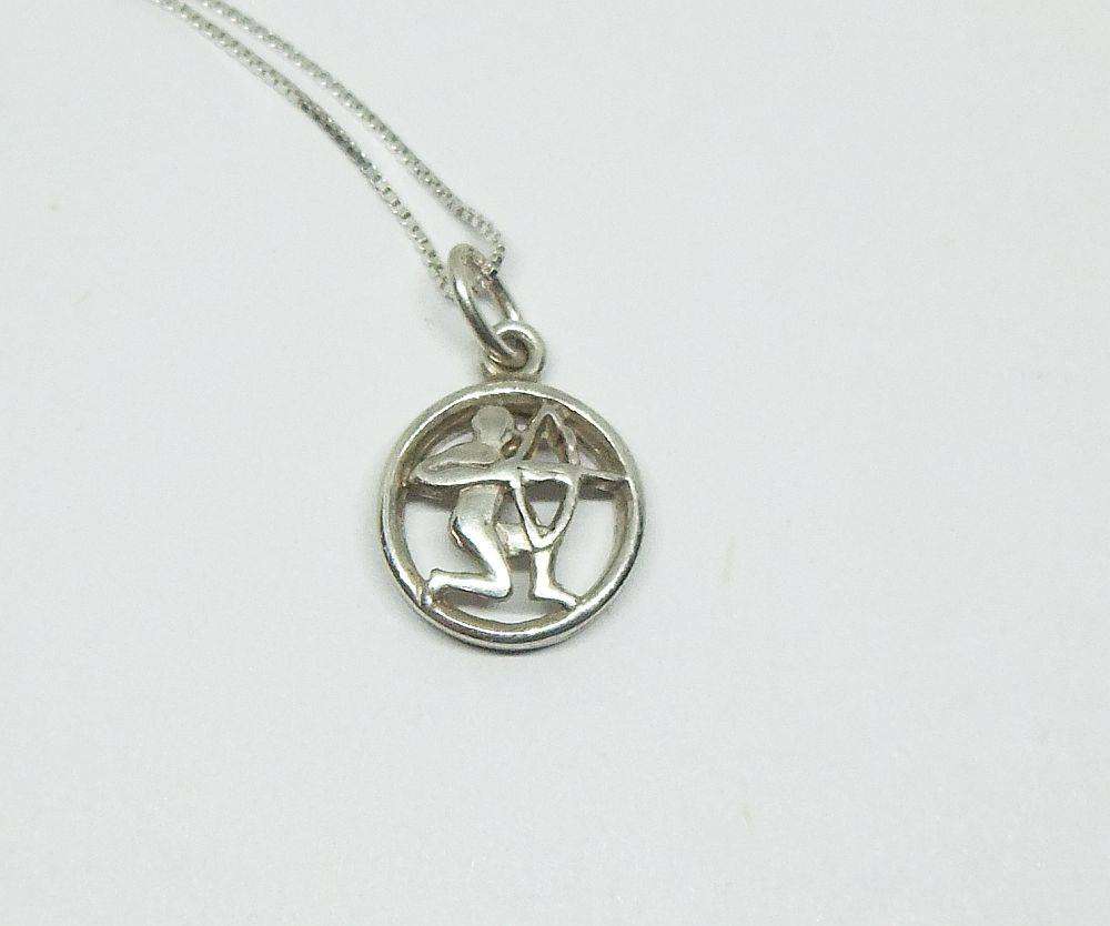 A vintage German 835 silver Sagittarius Zodiac sign pendant plus a sterling silver necklace