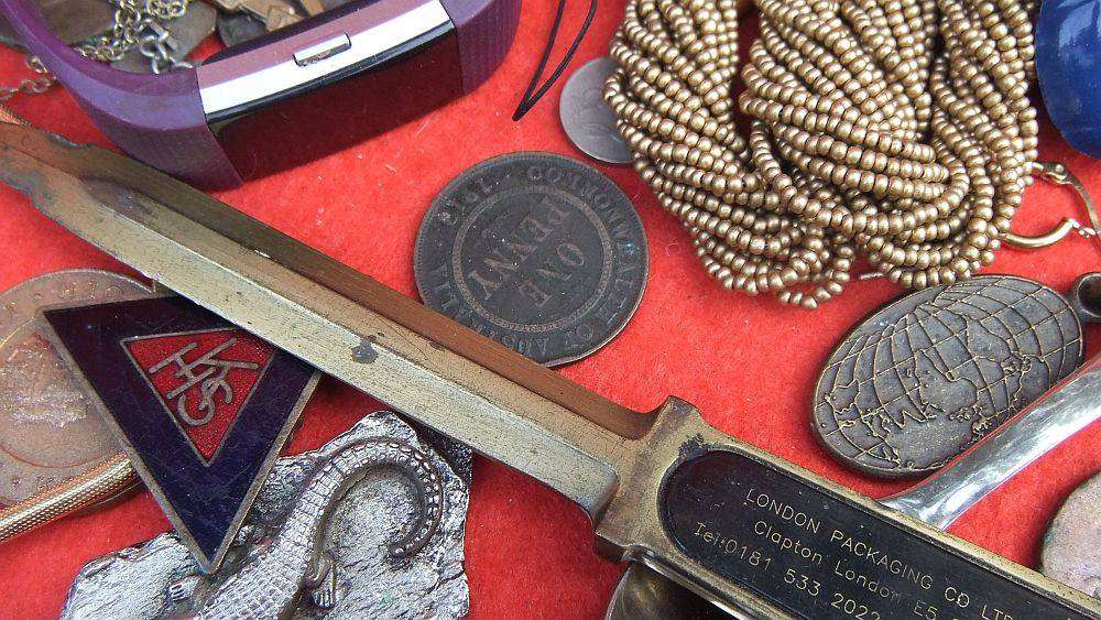 A large vintage wooden canteen box with a variety of useful spares and collectables