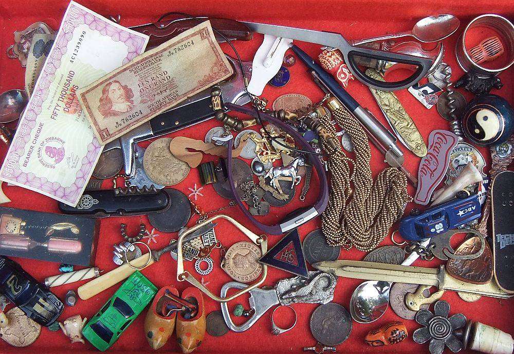 A large vintage wooden canteen box with a variety of useful spares and collectables