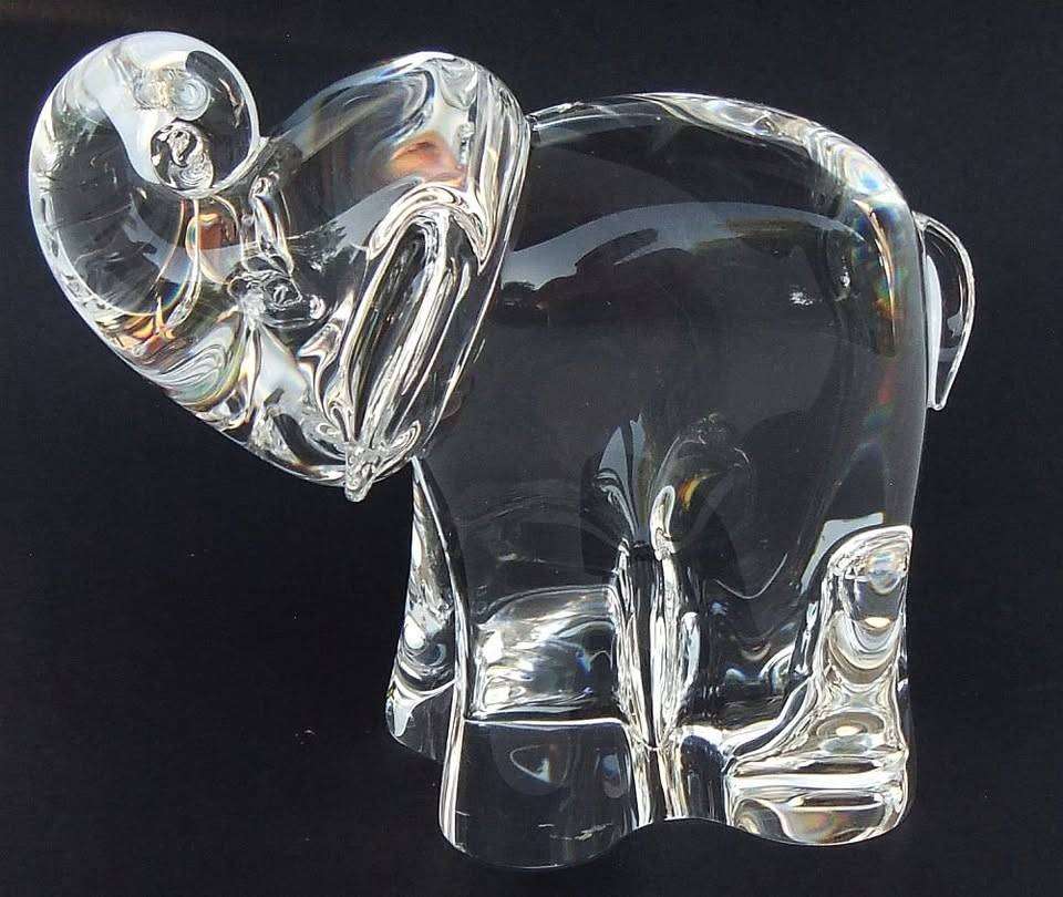 A super rare vintage signed Steuben Art Glass baby elephant paperweight sculpture