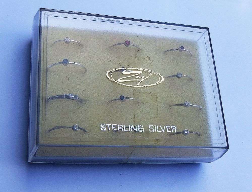 Vintage Sterling Silver Rings Set in Original Container - Set of 12