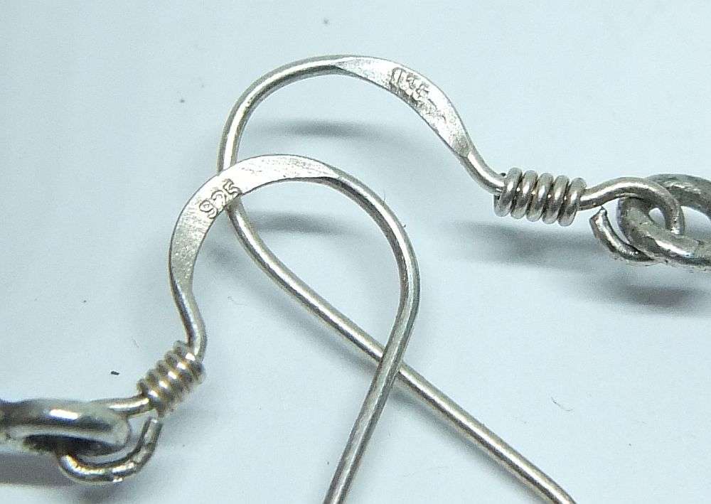 WOW !! A HEAVY QUALITY PAIR OF STERLING SILVER EARRINGS SET WITH CABOCHON LAPIS LAZULI STONES !!