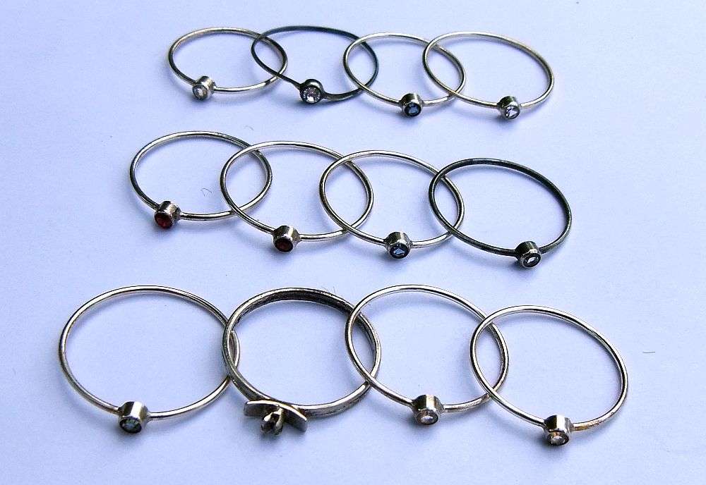 Vintage Sterling Silver Rings Set in Original Container - Set of 12