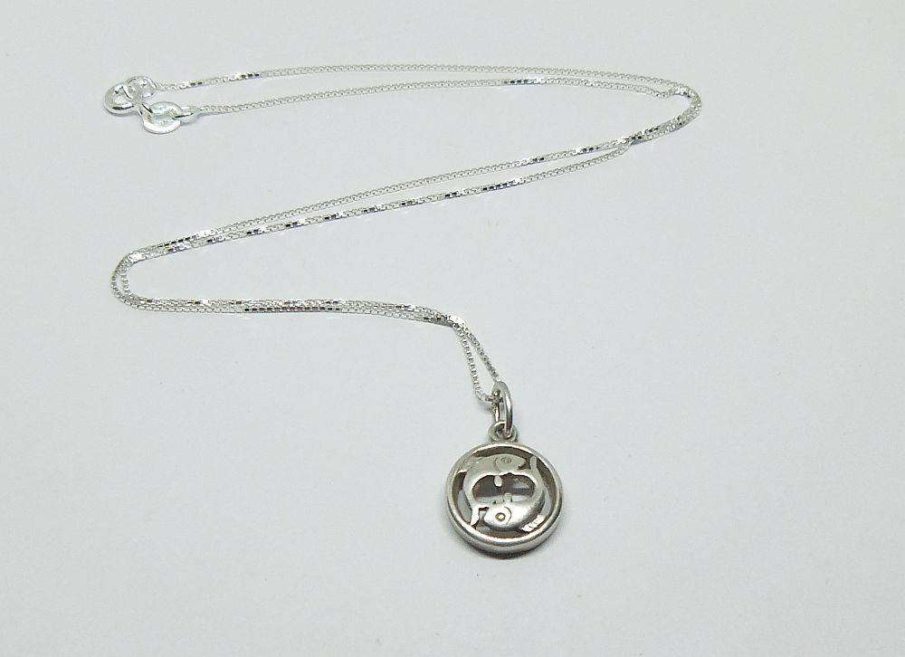 A vintage German 835 silver Pisces Zodiac sign pendant plus a sterling silver necklace