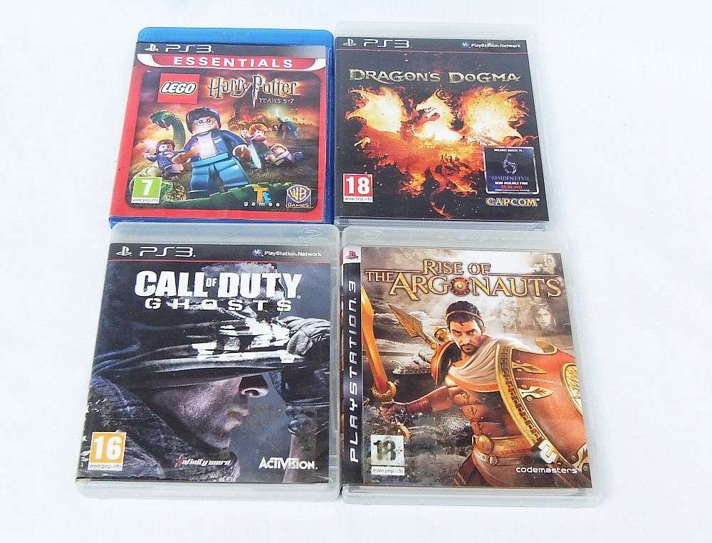 4 X PS 3 GAMES - HARRY POTTER ( LEGO ) , DRAGONS DOGMA , CALL OF DUTY , RISE OF THE ARGONAUTS !!