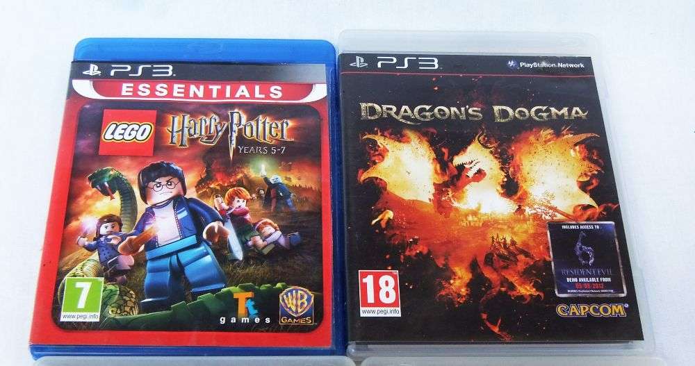 4 X PS 3 GAMES - HARRY POTTER ( LEGO ) , DRAGONS DOGMA , CALL OF DUTY , RISE OF THE ARGONAUTS !!