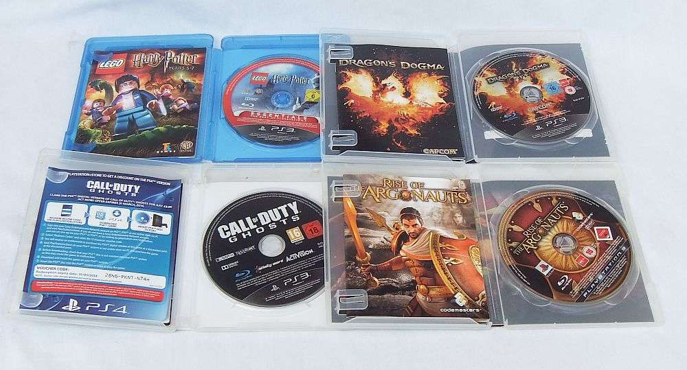 4 X PS 3 GAMES - HARRY POTTER ( LEGO ) , DRAGONS DOGMA , CALL OF DUTY , RISE OF THE ARGONAUTS !!
