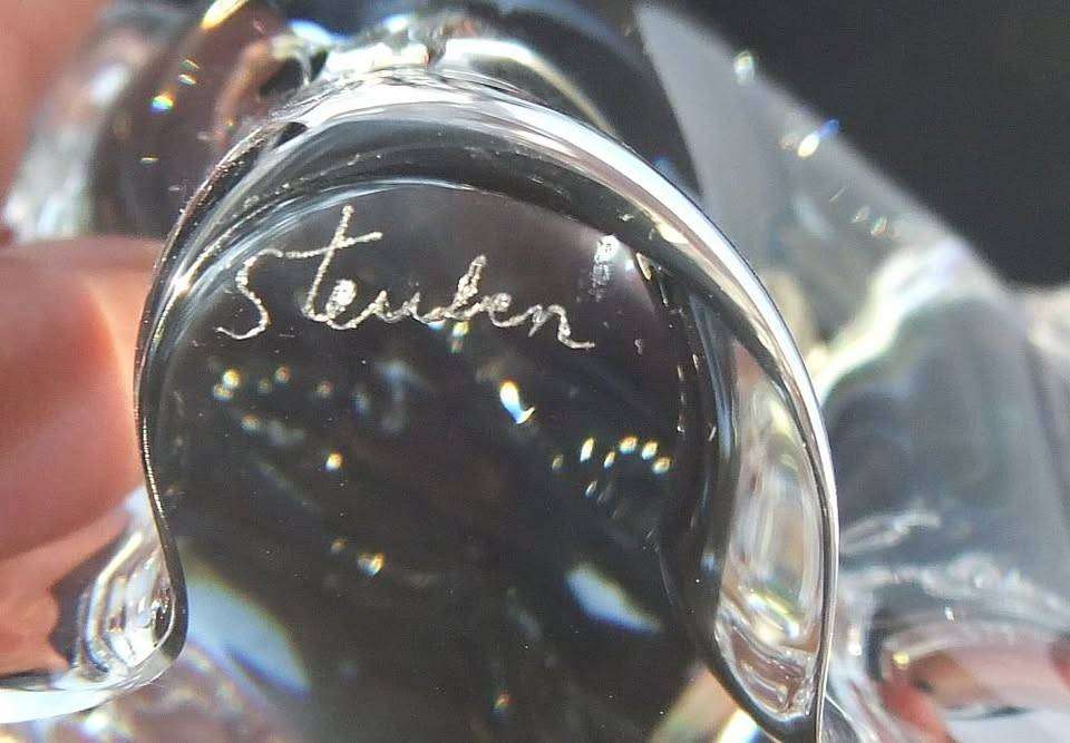 A super rare vintage signed Steuben Art Glass baby elephant paperweight sculpture