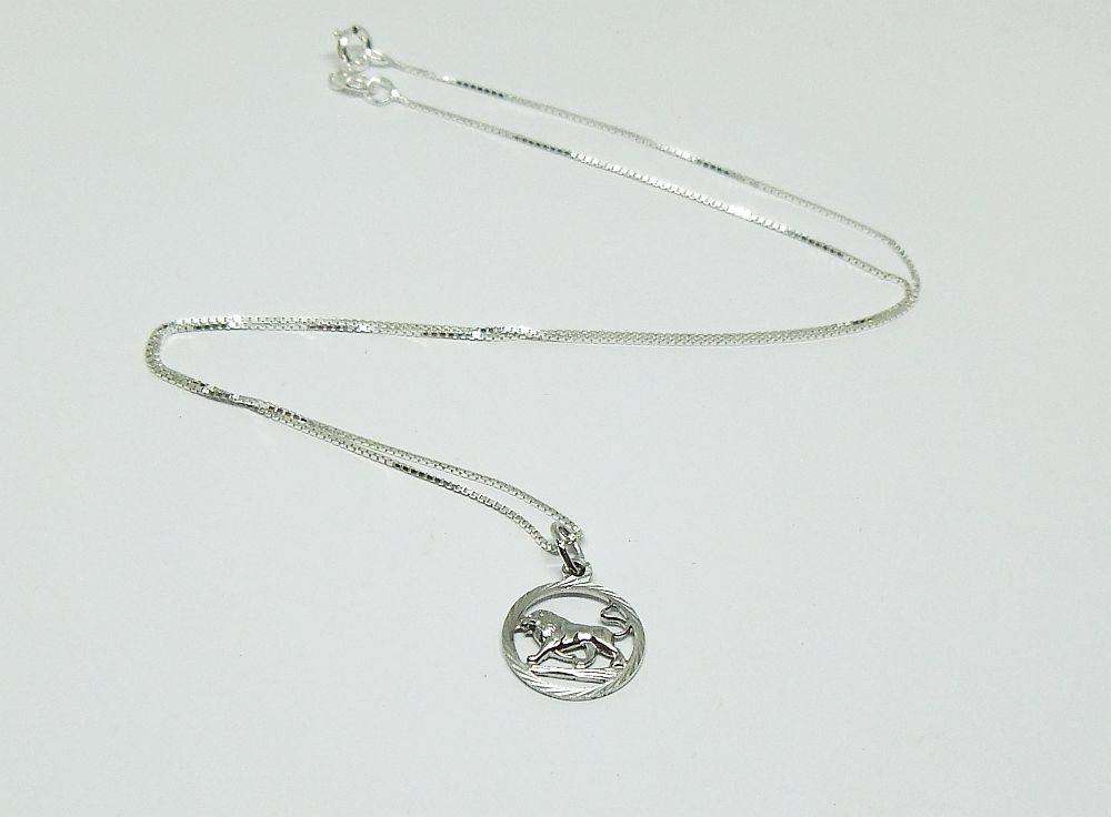 A vintage German 835 silver Leo lion Zodiac sign pendant with a sterling silver necklace
