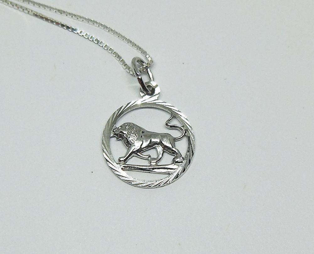 A vintage German 835 silver Leo lion Zodiac sign pendant with a sterling silver necklace