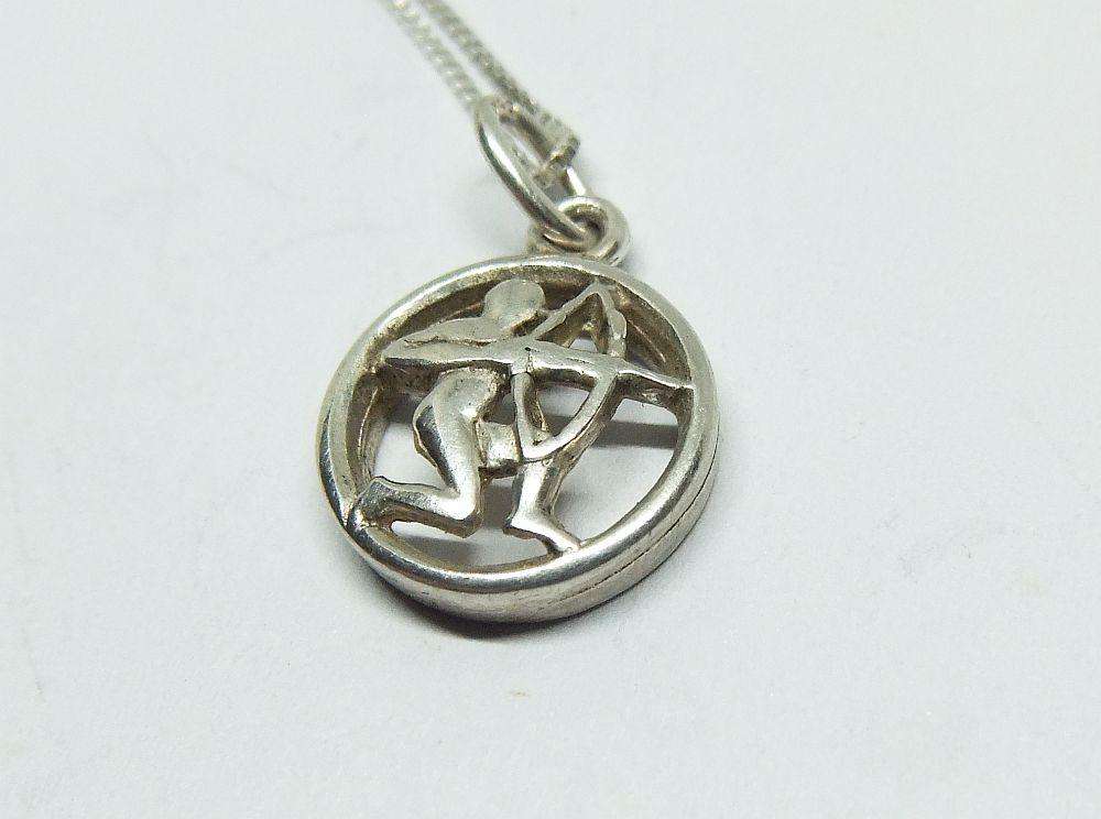 A VINTAGE SOLID 835 GERMAN SILVER SAGITTARIUS PENDANT WITH A BRAND NEW STERLING SILVER NECKLACE !!
