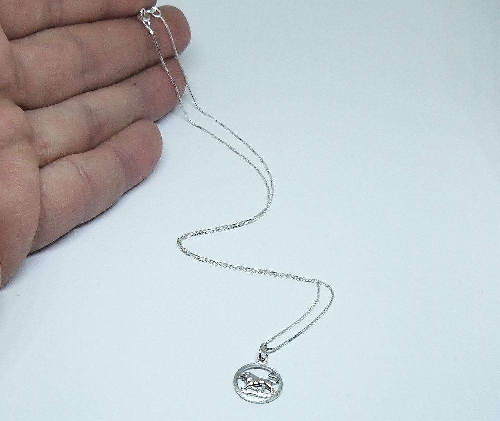A vintage German 835 silver Leo lion Zodiac sign pendant with a sterling silver necklace