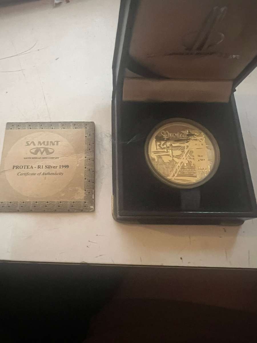 1999 R1 Silver Proof Coin - Protea Series - Gold Mining