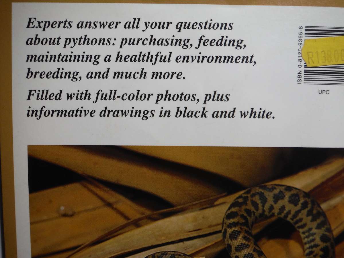 Pythons : A Complete Pet Owner's Manual - Softcover - Patricia Bartlett