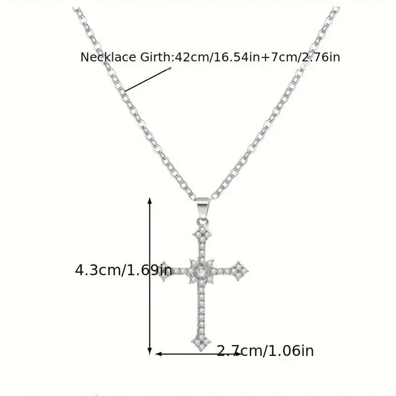 Ladies Elegant Sparkling Cross Necklace Pendant - Silver Color